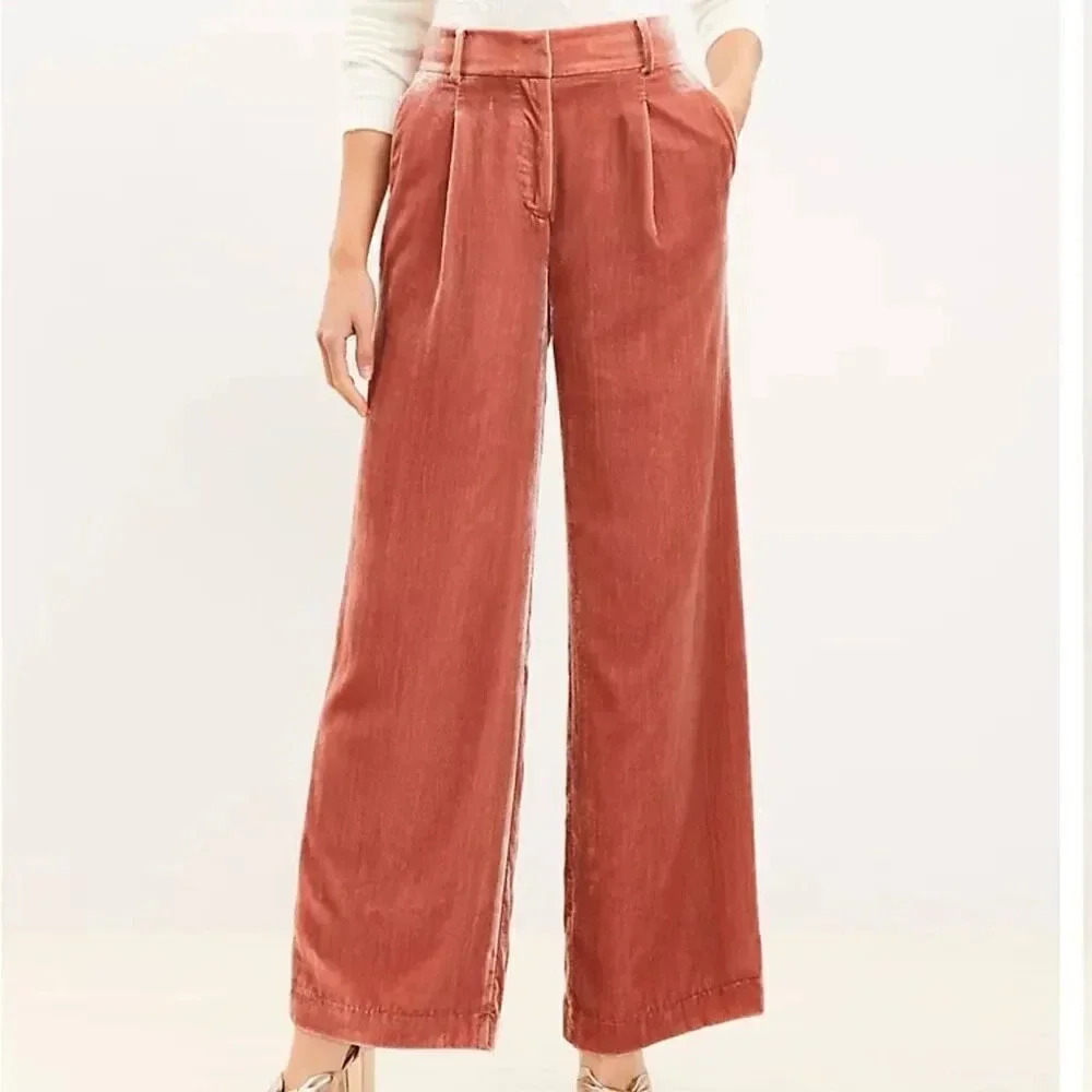 ANN TAYLOR LOFT | NWT Peyton Trouser Pants Velvet Dusty Pink Salmon | Size 14